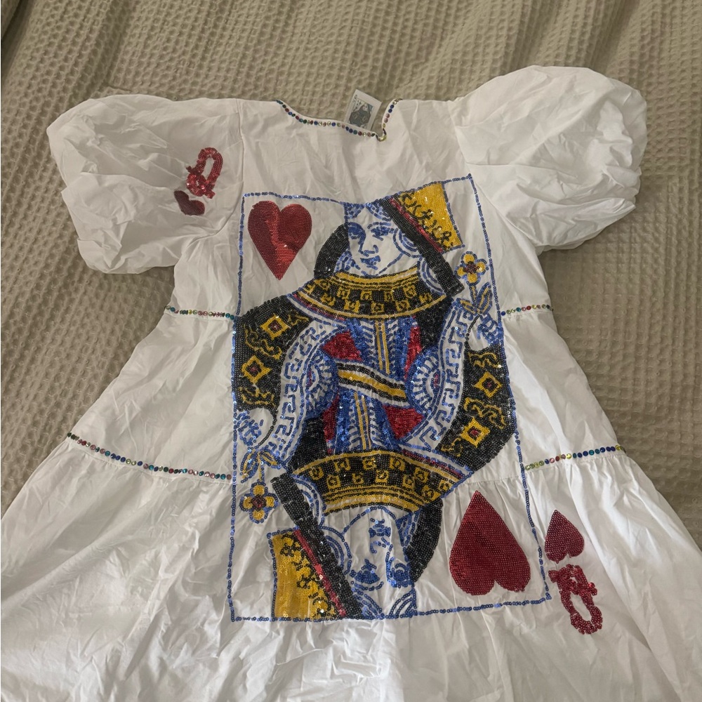QUEEN OF SPARKLES White Dress with Red and Yellow Accents